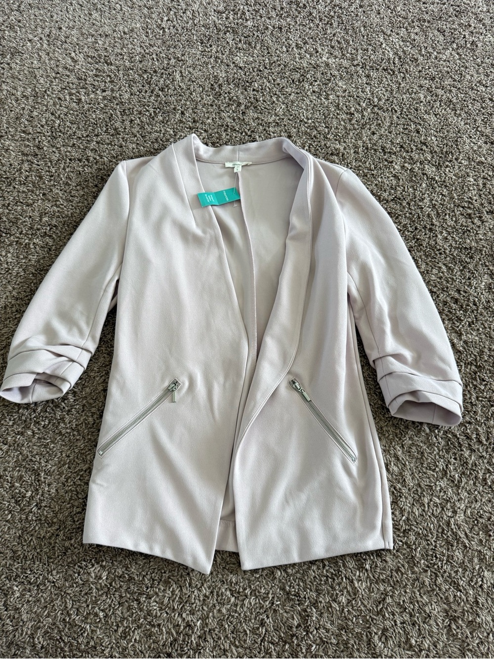 Maurices 3/4 Sleeve Light Pink Open-Front Blazer with False-Zipper detail